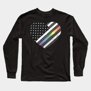 American Flag Rainbow Heart Long Sleeve T-Shirt